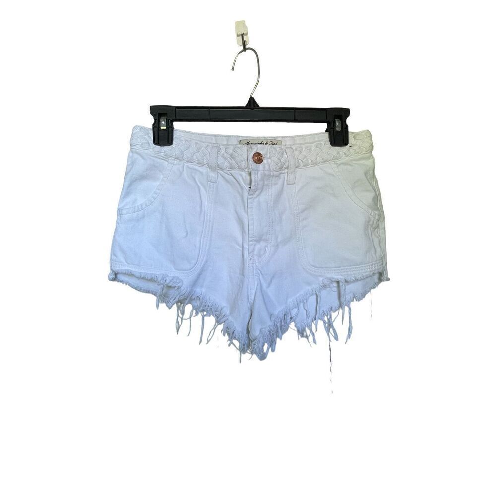 Abercrombie & Fitch High Rise Braided Waist Fringe Hem Festival Shorts White Sz4